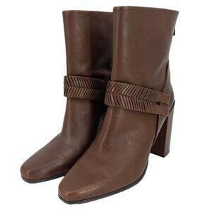 AD &Daughters Declann Braided Strap Block Heel Ankle Boots Tan Size 9.5